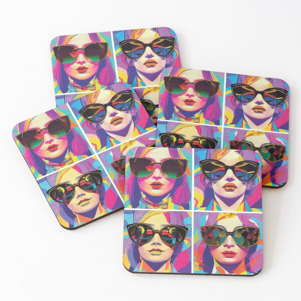 Item preview, 4 square Bright Psychedelic Groovy Women Wearing Sunglasses Pop Art Style designed and sold by Maren Frances.