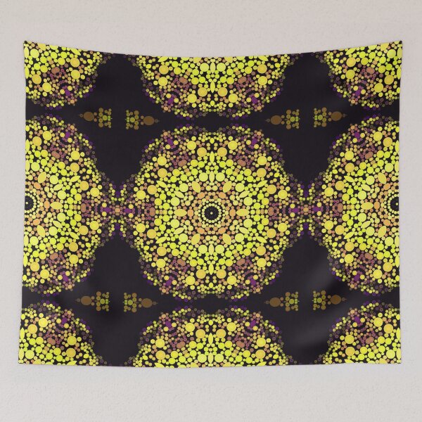 Artikelvorschau, Punkt-Mandala-Blumen-Gelb, Lila und Schwarzes entworfen und verkauft von WormholeOrbital.
