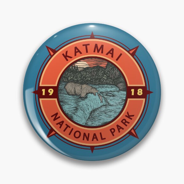 Item preview, Katmai National Park Grizzly Bear Retro Compass Emblem designed and sold by KrisSidDesigns.