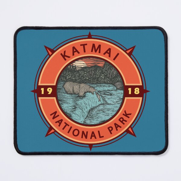 Item preview, Katmai National Park Grizzly Bear Retro Compass Emblem designed and sold by KrisSidDesigns.