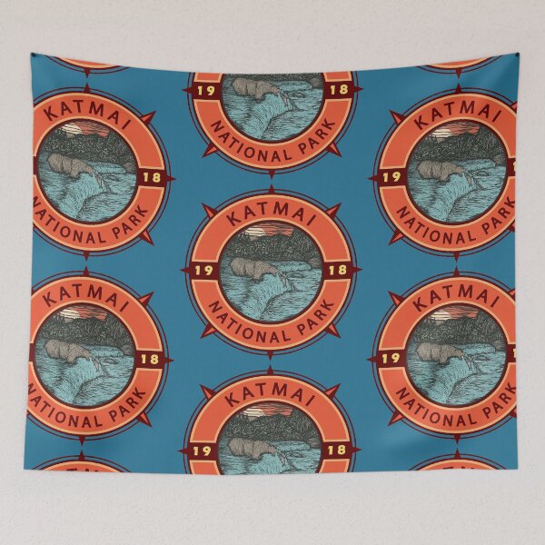 Item preview, Katmai National Park Grizzly Bear Retro Compass Emblem designed and sold by KrisSidDesigns.