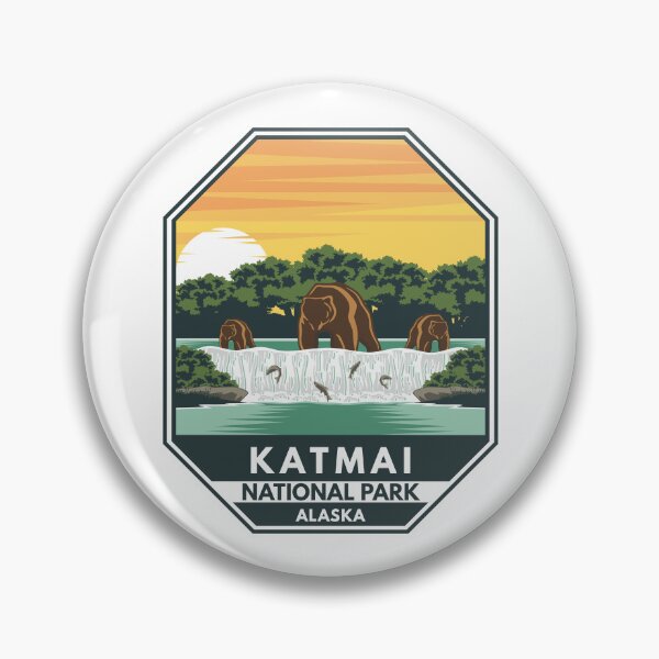 Item preview, Katmai National Park Grizzly Bears Retro Emblem designed and sold by KrisSidDesigns.