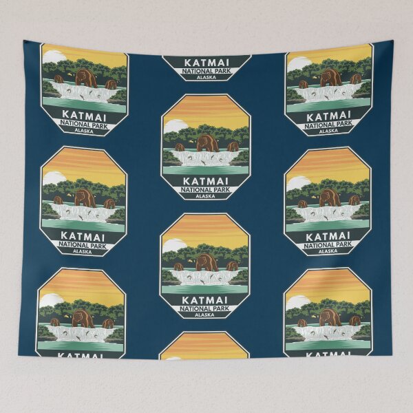 Item preview, Katmai National Park Grizzly Bears Retro Emblem designed and sold by KrisSidDesigns.