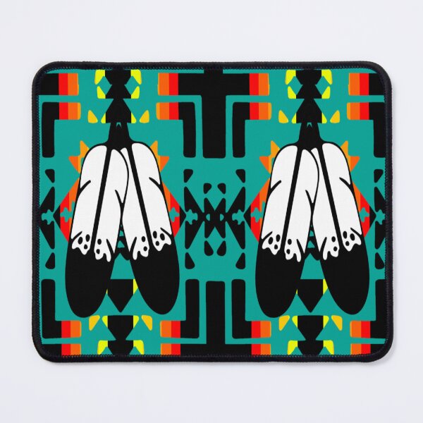 Item preview, Teal / Fire Color / Black Double Feather Native Blanket Print designed and sold by JMWCD.