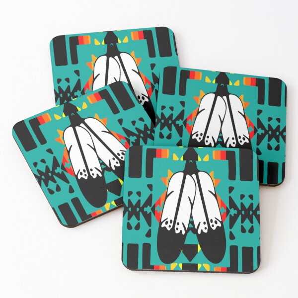 Item preview, Teal / Fire Color / Black Double Feather Native Blanket Print designed and sold by JMWCD.