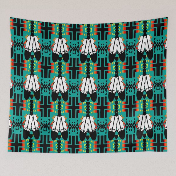 Item preview, Teal / Fire Color / Black Double Feather Native Blanket Print designed and sold by JMWCD.