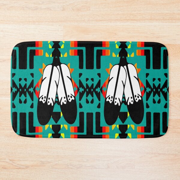 Item preview, Teal / Fire Color / Black Double Feather Native Blanket Print designed and sold by JMWCD.