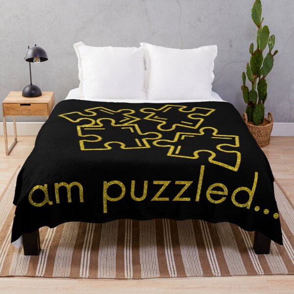 Item preview, I am puzzled, funny jigsaw-puzzle pun in gold glitter designed and sold by Designbyfia.