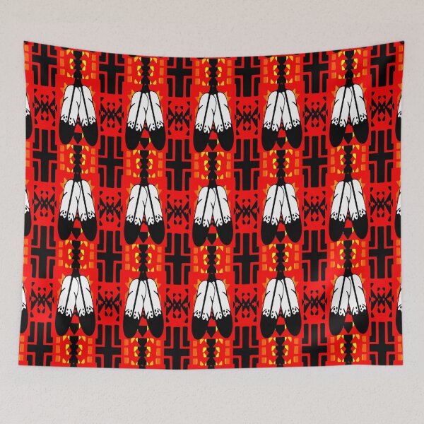 Item preview, Red/ Fire Color / Black Double Feather Native Blanket Print designed and sold by JMWCD.