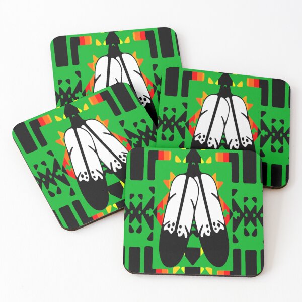 Item preview, Green / Fire Color / Black Double Feather Native Blanket Print designed and sold by JMWCD.
