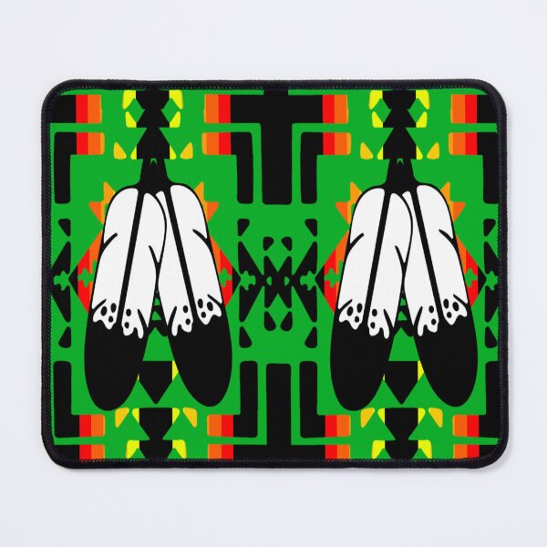 Item preview, Green / Fire Color / Black Double Feather Native Blanket Print designed and sold by JMWCD.
