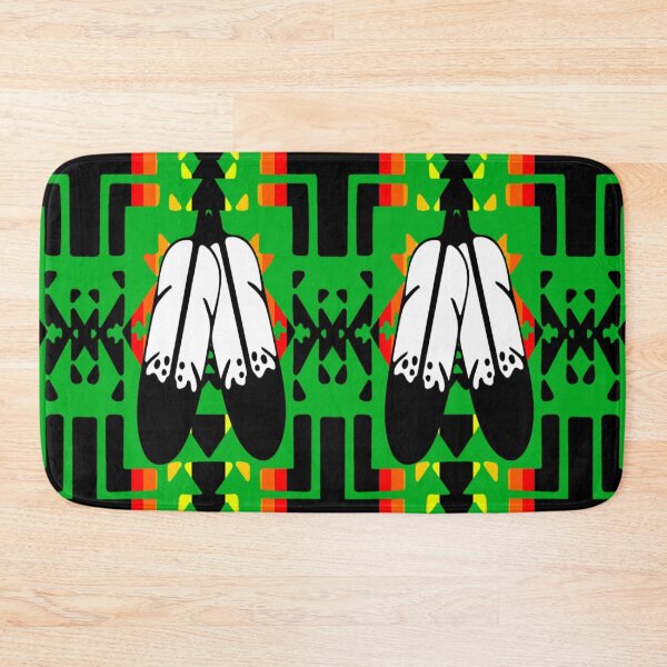 Item preview, Green / Fire Color / Black Double Feather Native Blanket Print designed and sold by JMWCD.