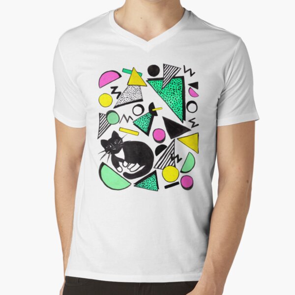 Mog Rad Cat | White V-Neck T-Shirt