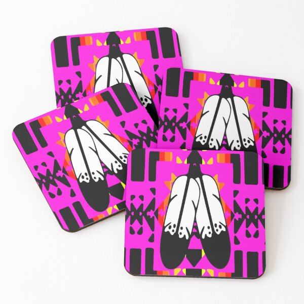 Item preview, Hot Pink / Fire Color / Black Double Feather Native Blanket Print designed and sold by JMWCD.