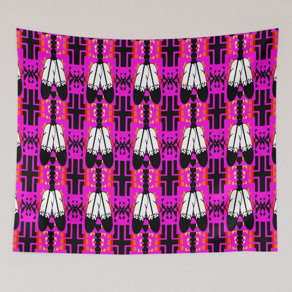 Item preview, Hot Pink / Fire Color / Black Double Feather Native Blanket Print designed and sold by JMWCD.
