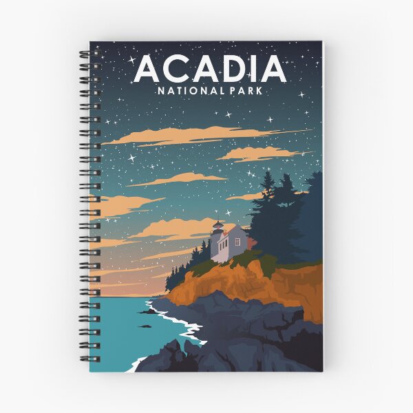 Artikelvorschau, Acadia-Nationalpark bei Nacht Vintage Minimal Retro Reiseplakat entworfen und verkauft von Stadify.