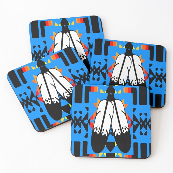 Item preview, Sky Blue / Fire Color / Black Double Feather Native Blanket Print designed and sold by JMWCD.