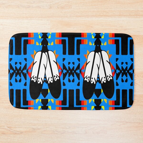 Item preview, Sky Blue / Fire Color / Black Double Feather Native Blanket Print designed and sold by JMWCD.