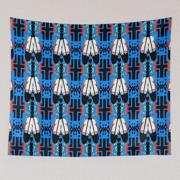 Item preview, Sky Blue / Fire Color / Black Double Feather Native Blanket Print designed and sold by JMWCD.