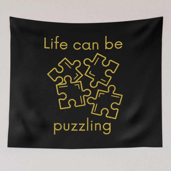 Item preview, Life can be puzzling, funny jigsaw-puzzle pun in gold glitter designed and sold by Designbyfia.