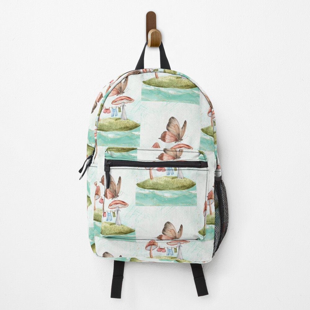 Watercolor Monarch Butterfly and Mushrooms Backpack