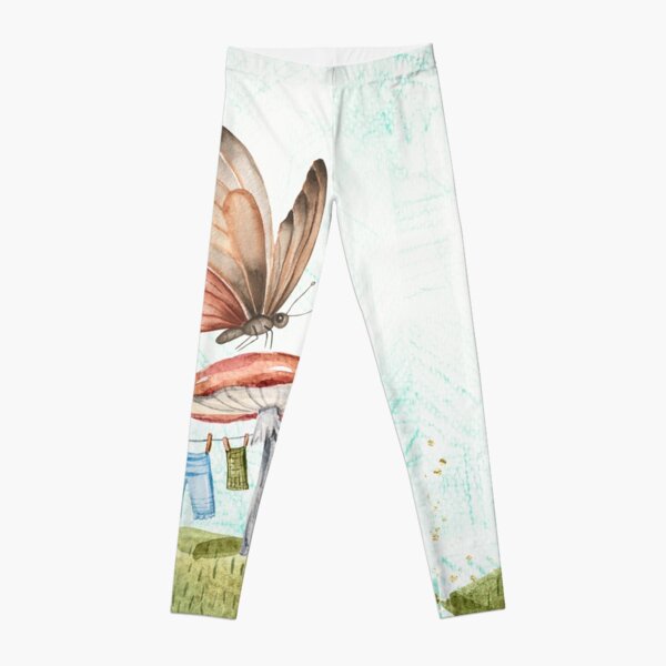 Watercolor Monarch Butterfly and Mushrooms Leggings