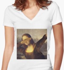 Camiseta entallada de cuello en V Mona Lisa Dab Meme