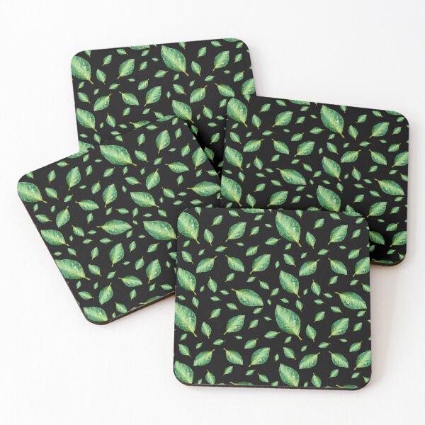 Item preview, Green leaf with drop a seamless pattern black  designed and sold by Yana Mustafina | Boho Soulful Designs.