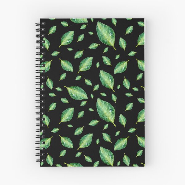 Item preview, Green leaf with drop a seamless pattern black  designed and sold by Yana Mustafina | Boho Soulful Designs.