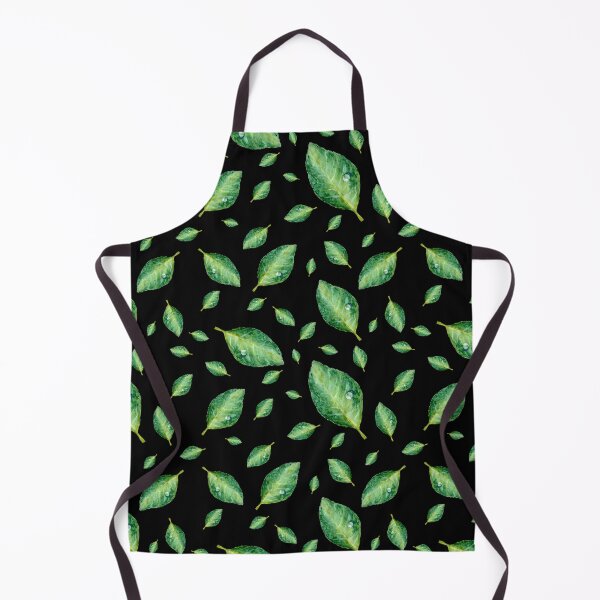 Item preview, Green leaf with drop a seamless pattern black  designed and sold by Yana Mustafina | Boho Soulful Designs.