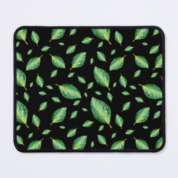 Item preview, Green leaf with drop a seamless pattern black  designed and sold by Yana Mustafina | Boho Soulful Designs.