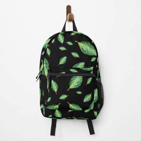 Item preview, Green leaf with drop a seamless pattern black  designed and sold by Yana Mustafina | Boho Soulful Designs.