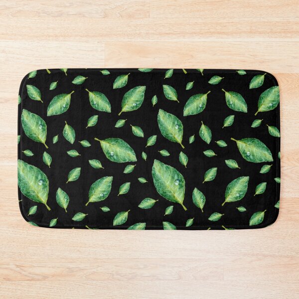 Item preview, Green leaf with drop a seamless pattern black  designed and sold by Yana Mustafina | Boho Soulful Designs.