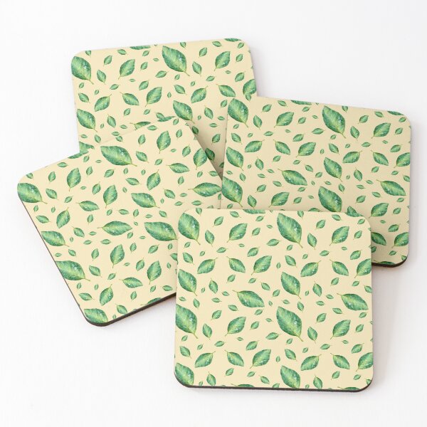 Item preview, Green leaf with drop a yellow seamless pattern  designed and sold by Yana Mustafina | Boho Soulful Designs.