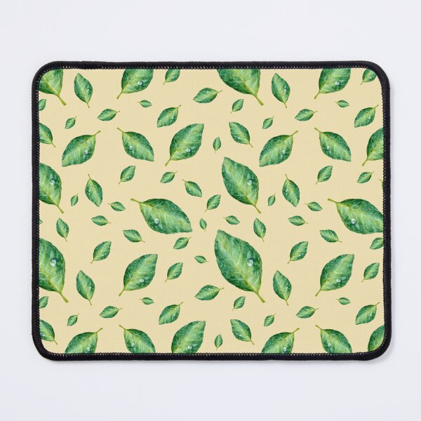Item preview, Green leaf with drop a yellow seamless pattern  designed and sold by Yana Mustafina | Boho Soulful Designs.