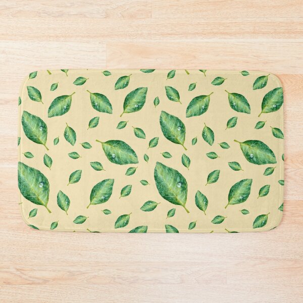 Item preview, Green leaf with drop a yellow seamless pattern  designed and sold by Yana Mustafina | Boho Soulful Designs.