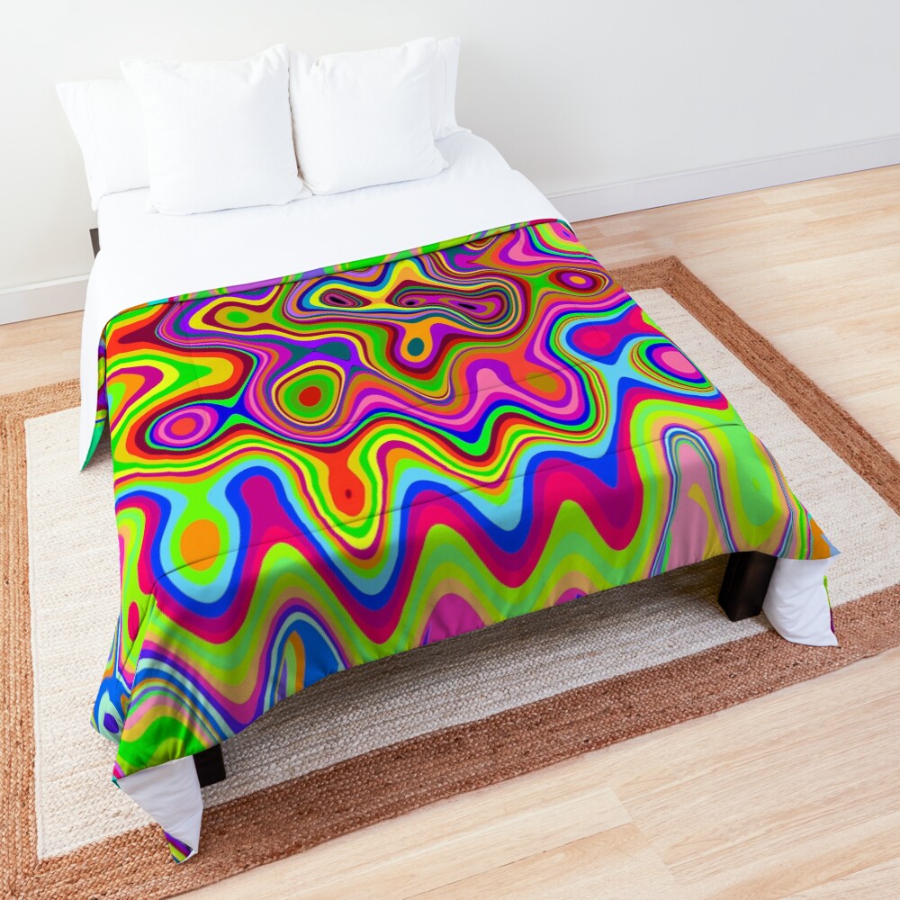 Psychedelic Glowing Colors Pattern Comforter