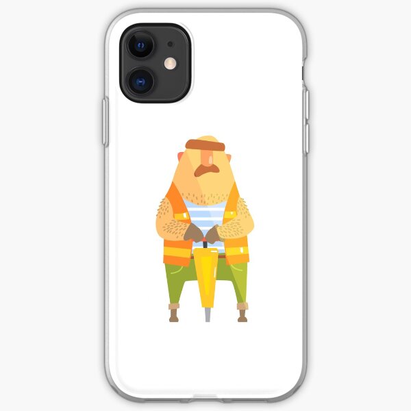 Builder With Jackhammer On Construction Site iPhone Soft Case