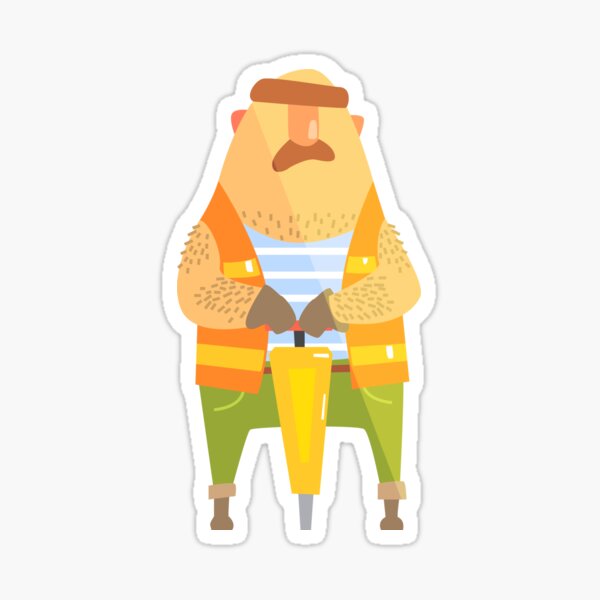 Builder With Jackhammer On Construction Site Sticker