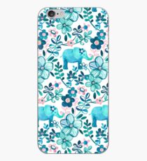 Dusty Pink, White and Teal Elephant and Floral Watercolor Pattern iPhone Case