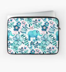 Dusty Pink, White and Teal Elephant and Floral Watercolor Pattern Laptop Sleeve