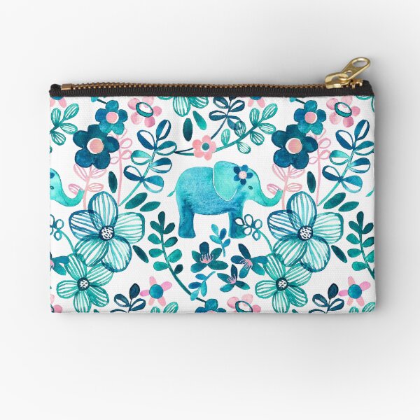 Item preview, Dusty Pink, White and Teal Elephant and Floral Watercolor Pattern designed and sold by micklyn.