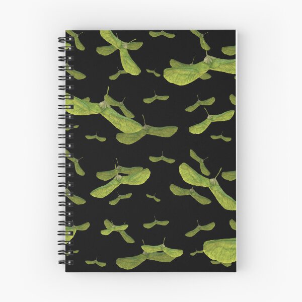 Aperçu de l'œuvre Helicopter leaf seamless pattern black background créée et vendue par Yana Mustafina | Boho Soulful Designs.