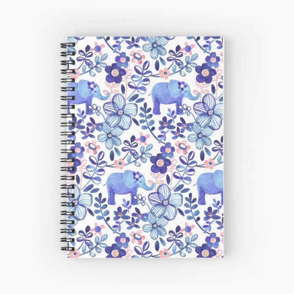 Pale Coral, White and Purple Elephant and Floral Watercolor Pattern Spiral Notebook