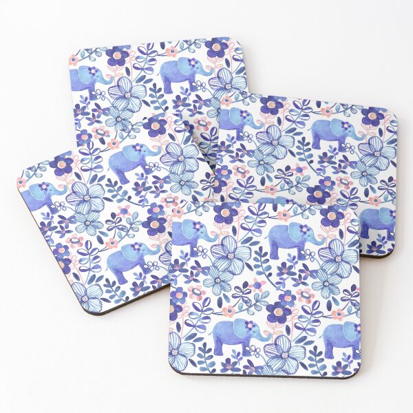 Item preview, Pale Coral, White and Purple Elephant and Floral Watercolor Pattern designed and sold by micklyn.