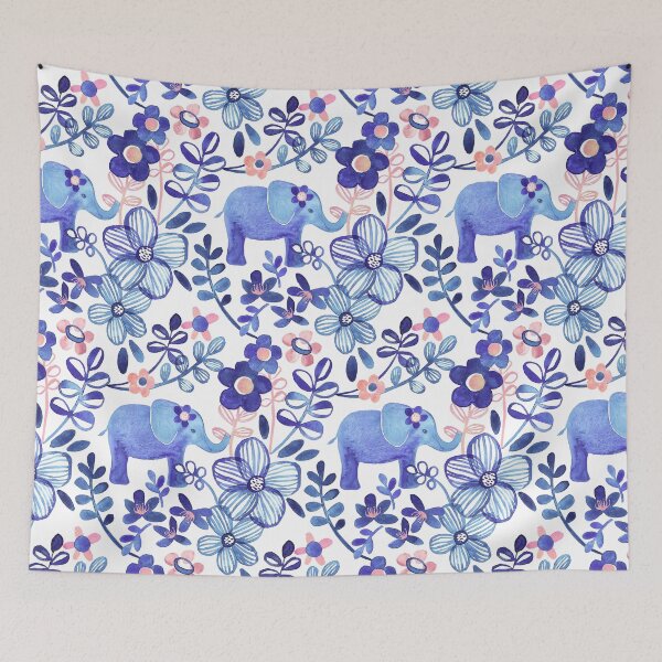Item preview, Pale Coral, White and Purple Elephant and Floral Watercolor Pattern designed and sold by micklyn.
