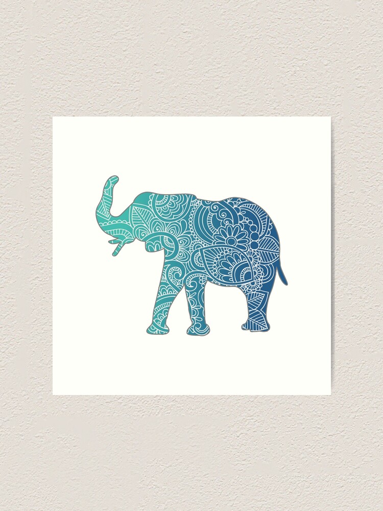 Turquoise Blue Floral Elephant