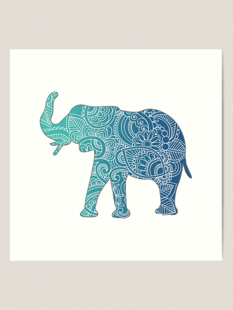 Turquoise Blue Floral Elephant
