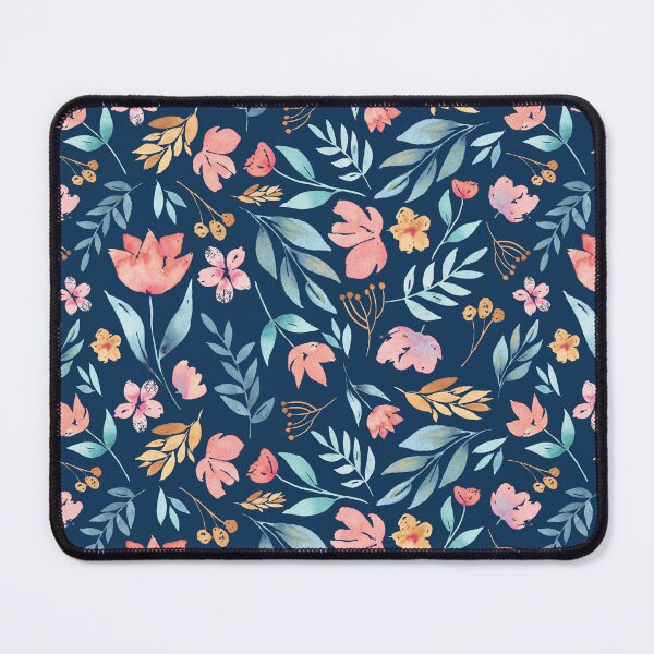 Item preview, Watercolor floral in pink, blue and mustard, pretty botanical designed and sold by Ashleigh Fish.