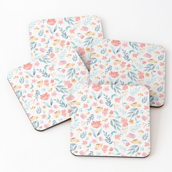 Item preview, Watercolor floral in pink, blue and mustard, pretty botanical designed and sold by Ashleigh Fish.